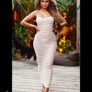 Cream Crochet Swim Coverup with Netted Design